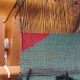 Close up detail of SAORI weaving on loom.