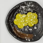 Matcha shortbread on Japanese plate.